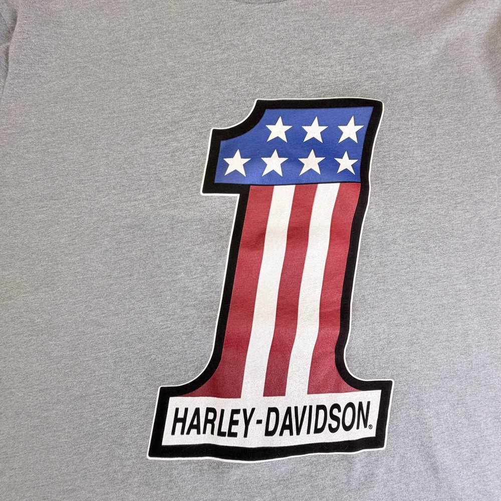 Harley Davidson Long Sleeve Shirt Mens Large Gray #1 Logo Stars Stripes - Picture 4 of 7